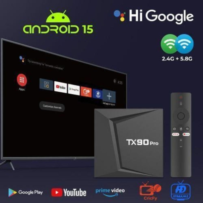 Android TV Box TX90 Pro Android-15.0 Version 12K Ultra HD Smart Box with Voice Control Remote